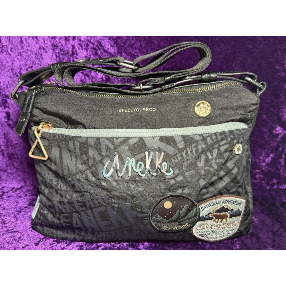 ANEKKE Shoulder Bag Nature Woods Black Eco‎ Recycled Canada Map Crossbody